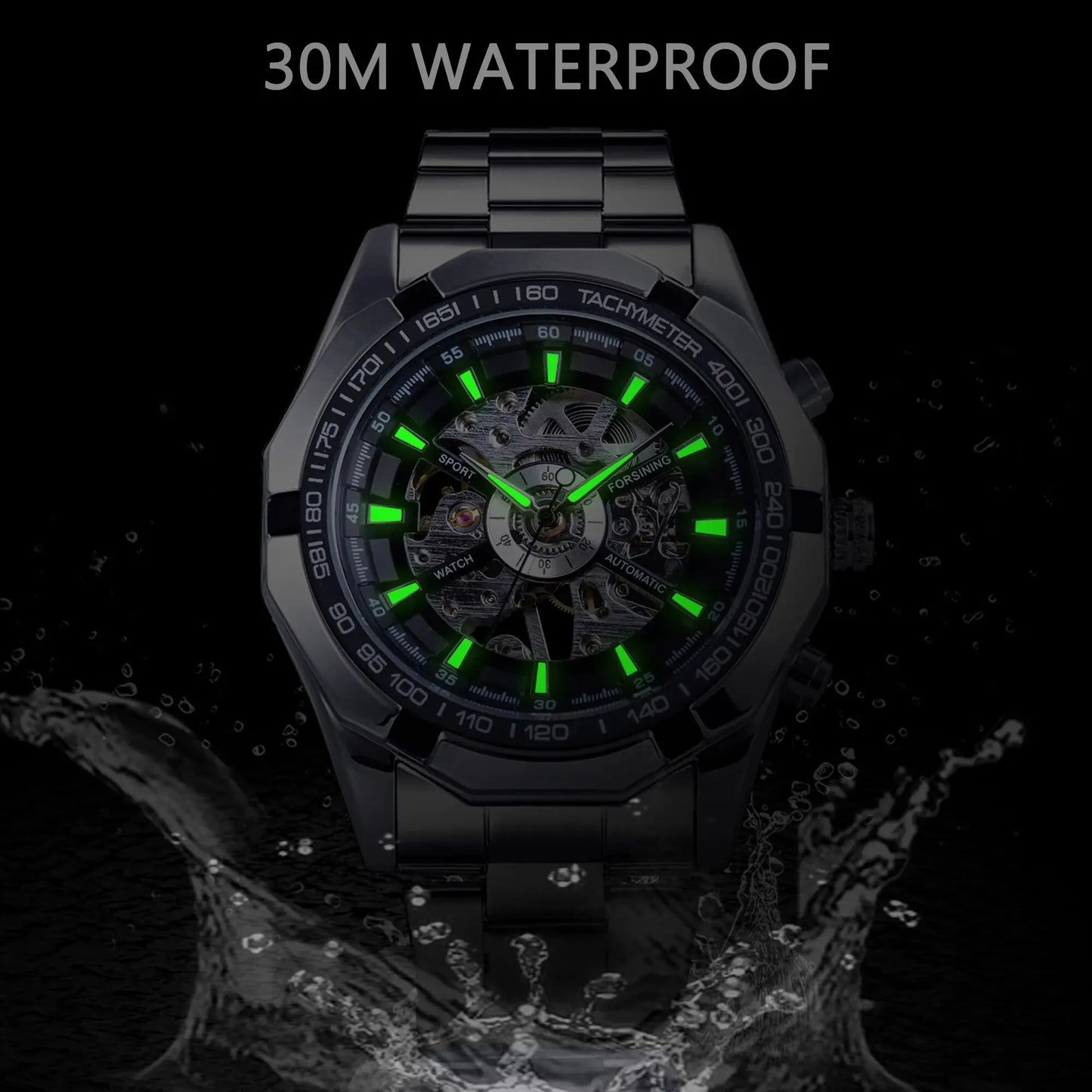 Forsining 2025 Stainless Steel Waterproof Mens Skeleton Watches
