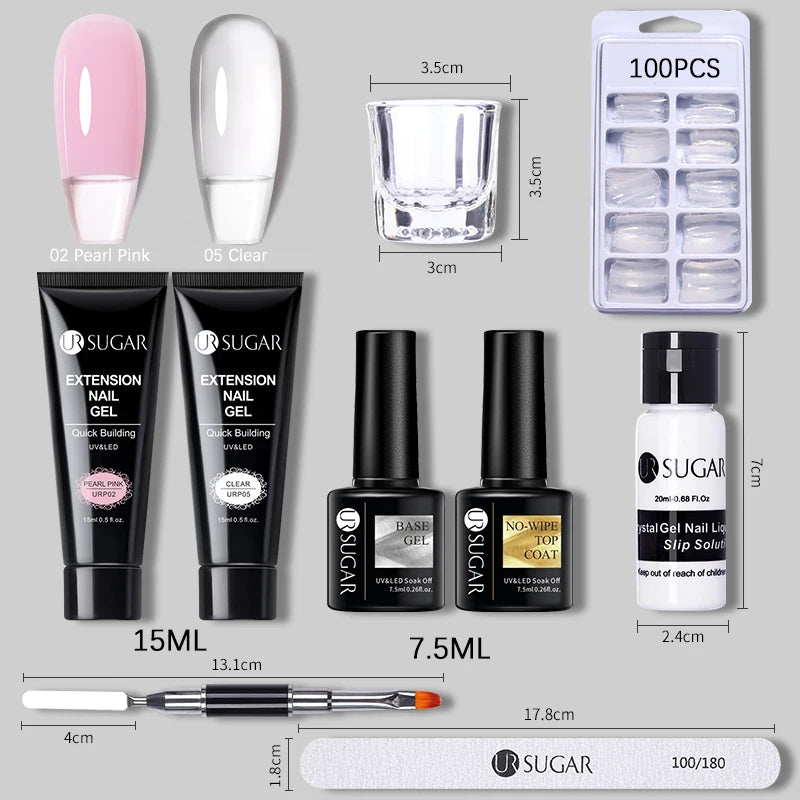 UR SUGAR Acrylic UV Gel Extension Nail Gel Kit Nude Glitter Color Fast Building Gel Nail Polish All For Manicure Nail Art Design