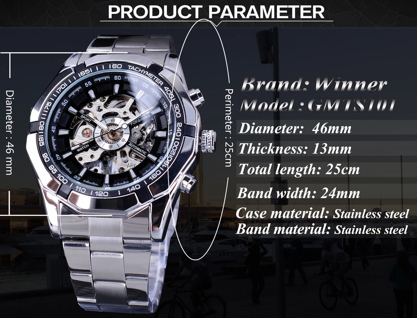 Forsining 2025 Stainless Steel Waterproof Mens Skeleton Watches