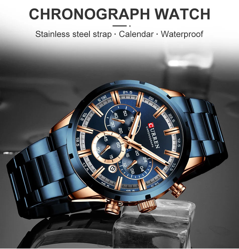 CURREN Men Watch Top Brand Luxury Sports Quartz Mens Watches Full Steel Waterproof