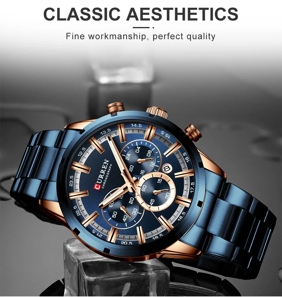 CURREN Men Watch Top Brand Luxury Sports Quartz Mens Watches Full Steel Waterproof