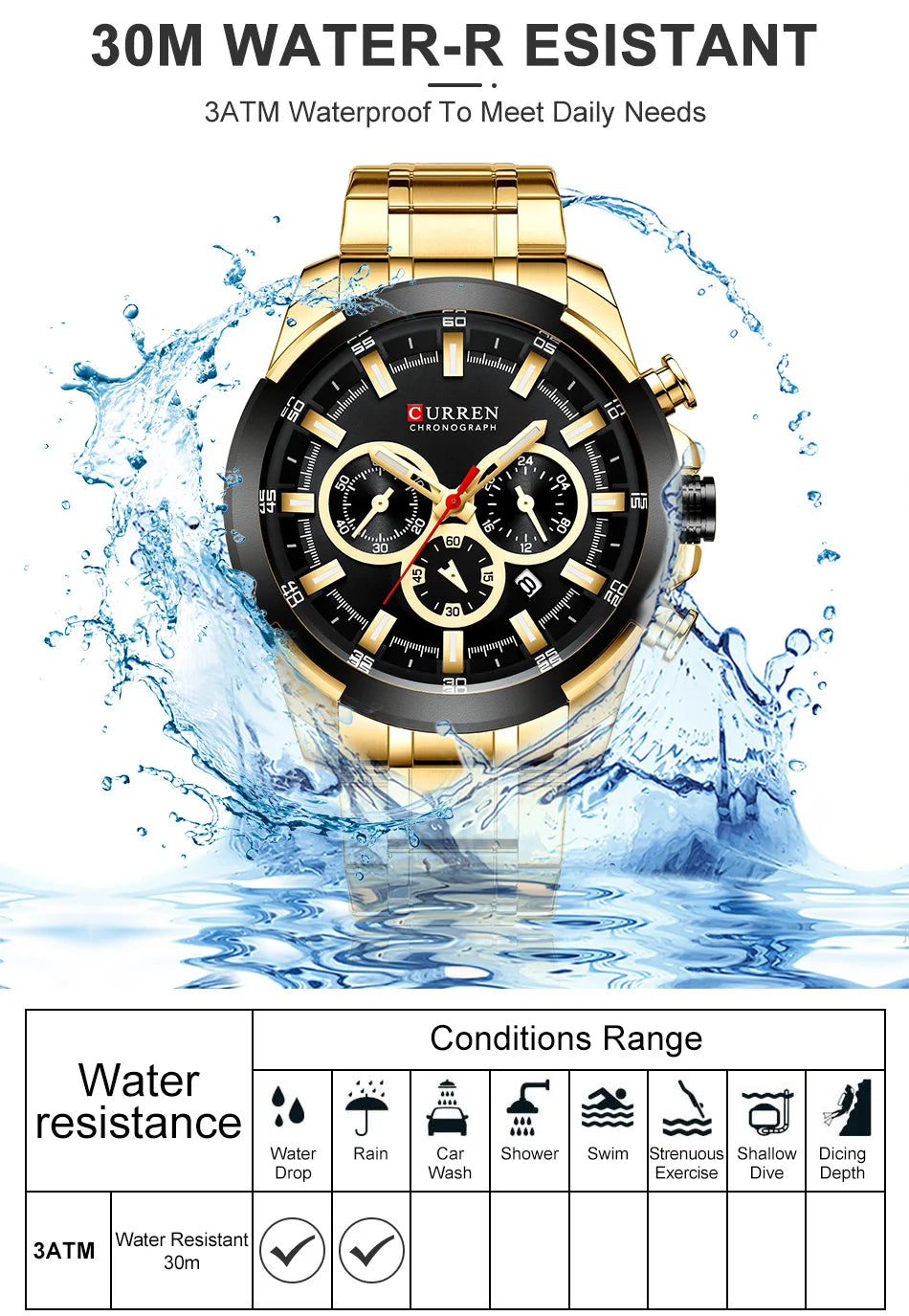 CURREN Men’s Watches Top Brand Big Sport Watch Luxury Men Military