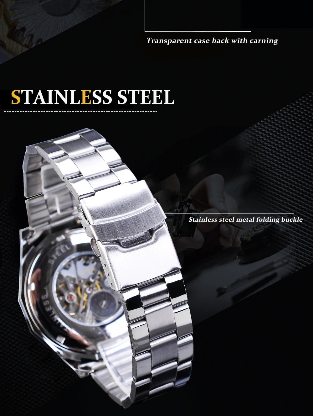 Forsining 2025 Stainless Steel Waterproof Mens Skeleton Watches