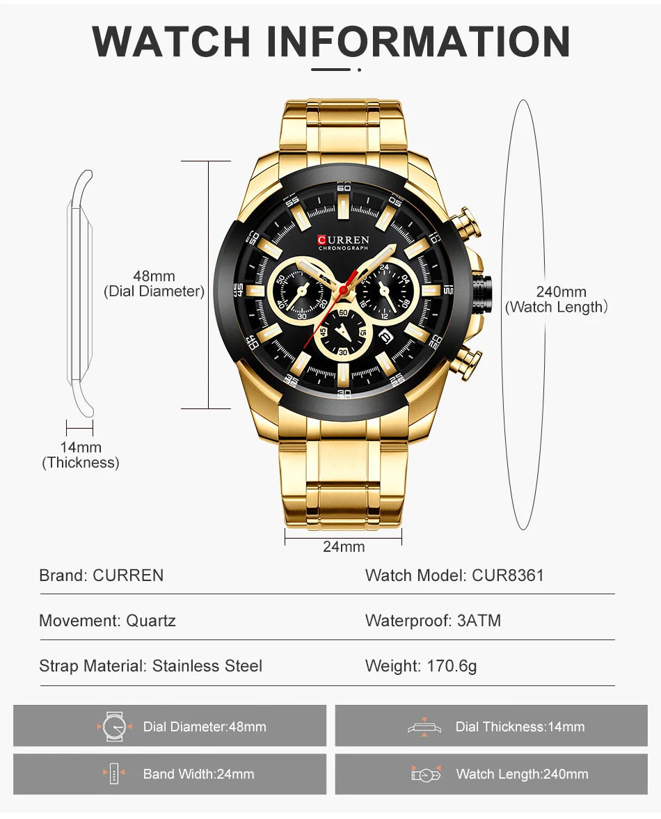 CURREN Men’s Watches Top Brand Big Sport Watch Luxury Men Military
