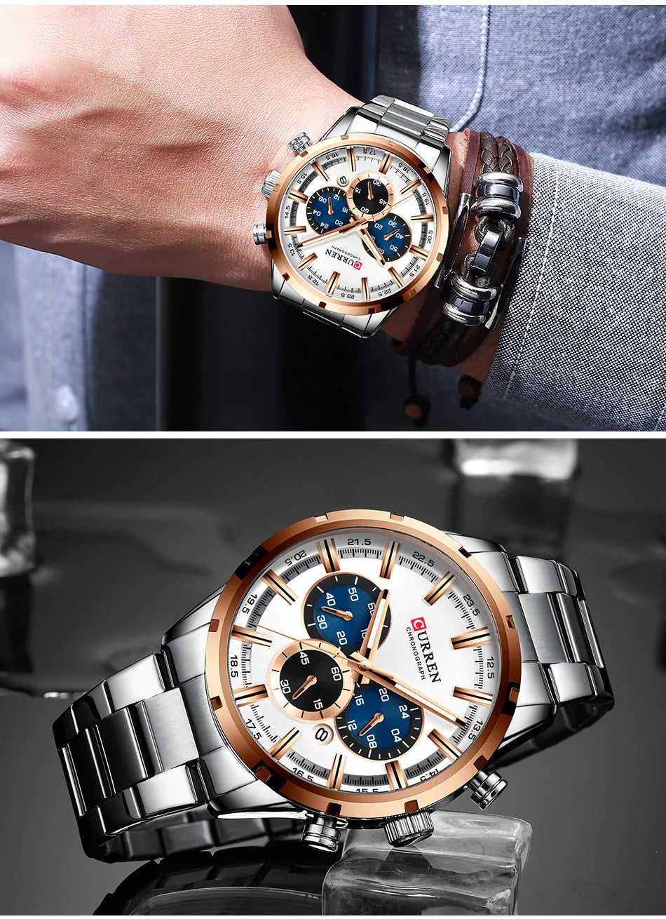 CURREN Men Watch Top Brand Luxury Sports Quartz Mens Watches Full Steel Waterproof