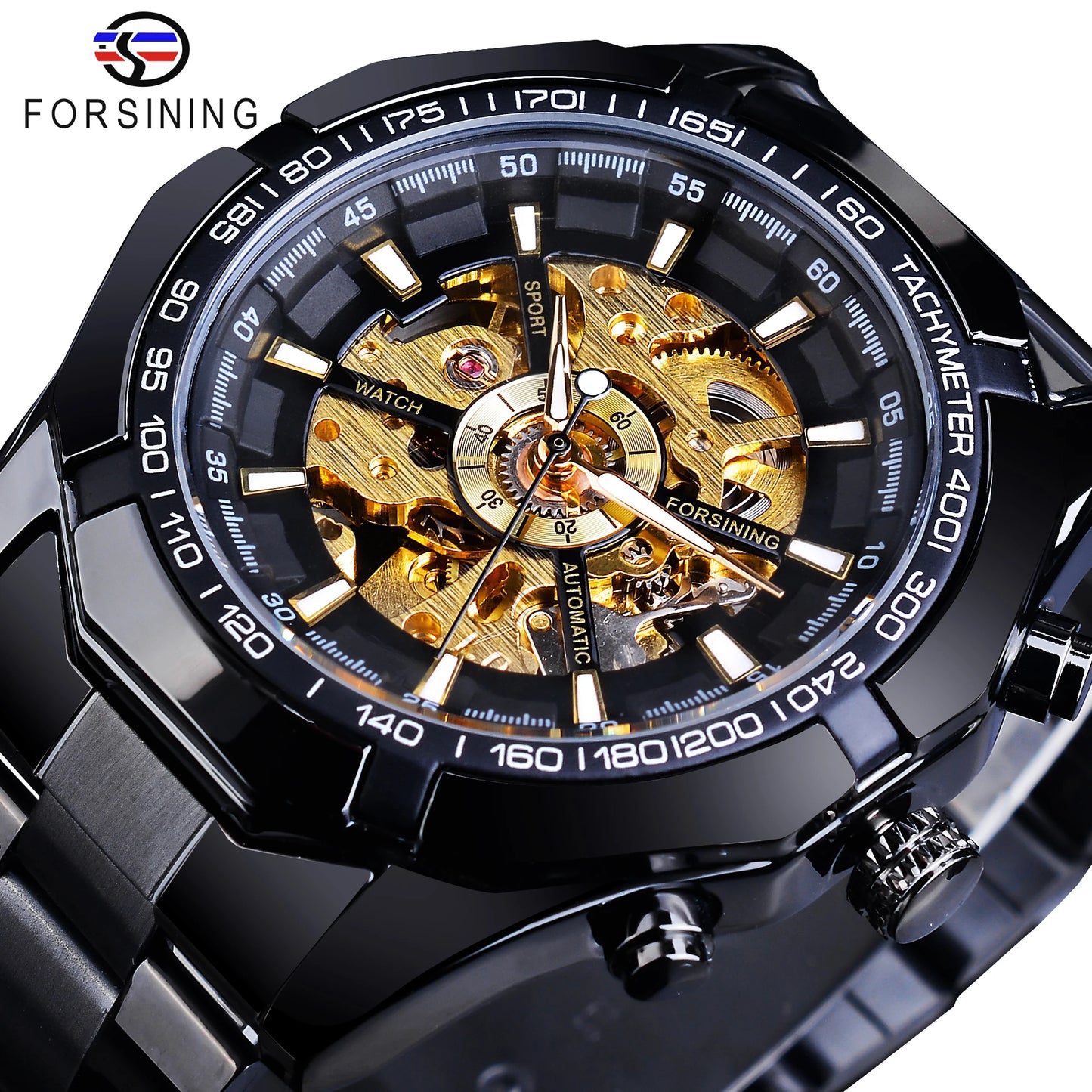 Forsining 2025 Stainless Steel Waterproof Mens Skeleton Watches
