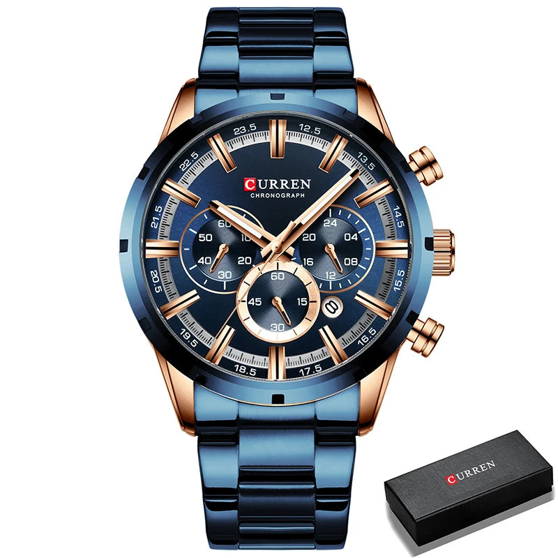 CURREN Men Watch Top Brand Luxury Sports Quartz Mens Watches Full Steel Waterproof