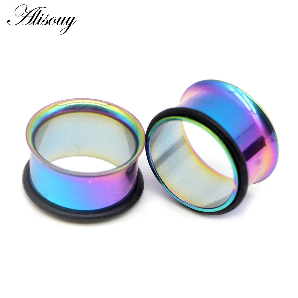 2PCS Surgical Steel Single Flare Flesh Hollow Tunnel Ear Plugs Expander Ear Stretchers Earring Gauges Body Piercing Jewelry