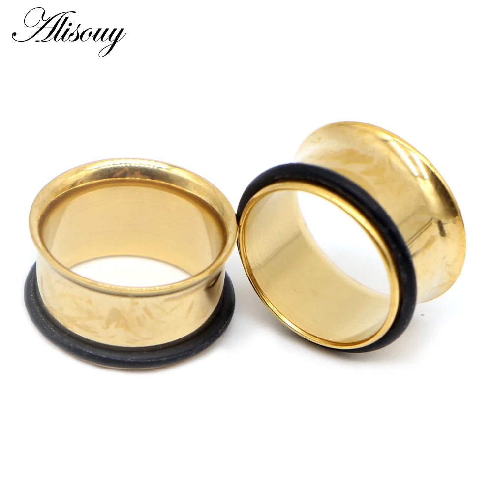 2PCS Surgical Steel Single Flare Flesh Hollow Tunnel Ear Plugs Expander Ear Stretchers Earring Gauges Body Piercing Jewelry