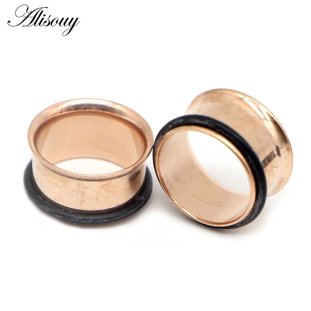 2PCS Surgical Steel Single Flare Flesh Hollow Tunnel Ear Plugs Expander Ear Stretchers Earring Gauges Body Piercing Jewelry
