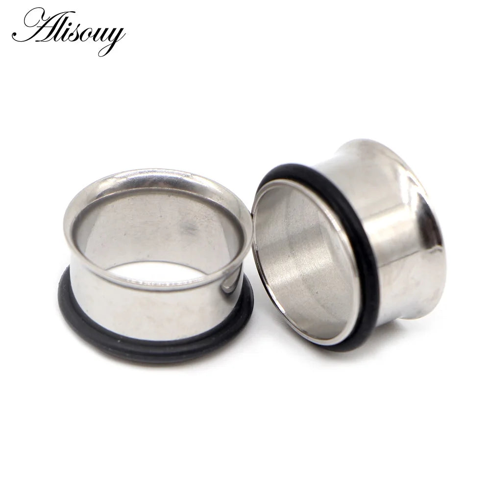 2PCS Surgical Steel Single Flare Flesh Hollow Tunnel Ear Plugs Expander Ear Stretchers Earring Gauges Body Piercing Jewelry