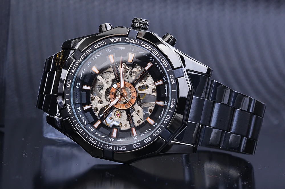 Forsining 2025 Stainless Steel Waterproof Mens Skeleton Watches
