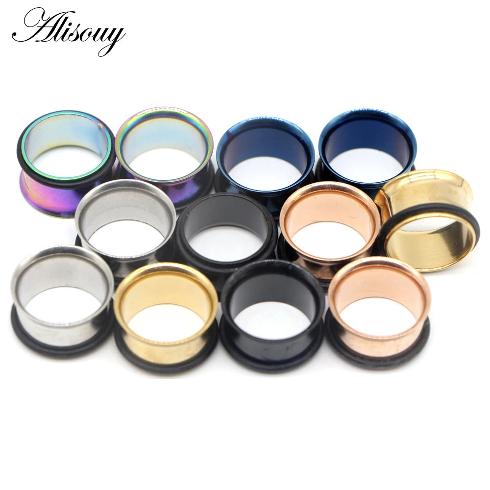 2PCS Surgical Steel Single Flare Flesh Hollow Tunnel Ear Plugs Expander Ear Stretchers Earring Gauges Body Piercing Jewelry