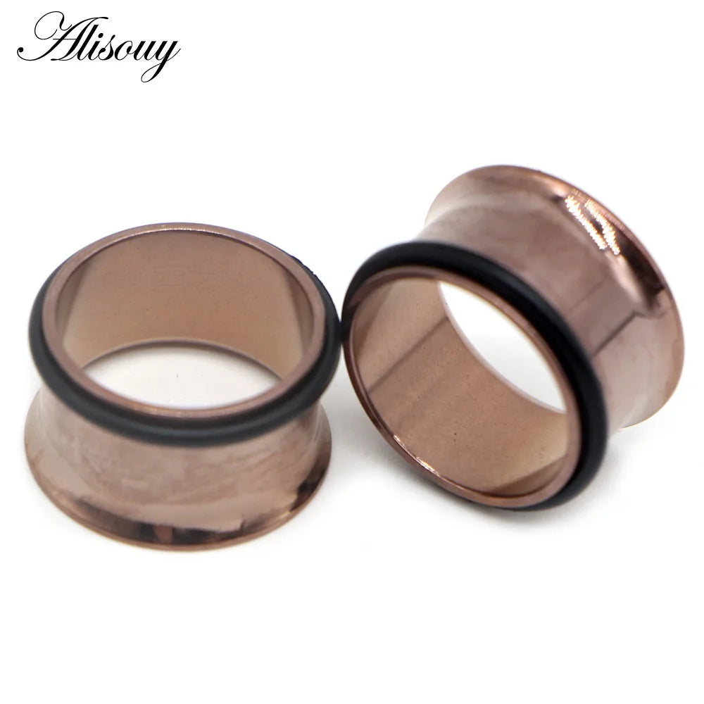2PCS Surgical Steel Single Flare Flesh Hollow Tunnel Ear Plugs Expander Ear Stretchers Earring Gauges Body Piercing Jewelry