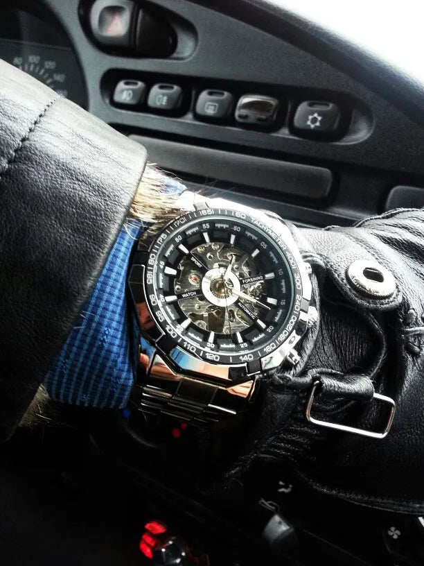 Forsining 2025 Stainless Steel Waterproof Mens Skeleton Watches