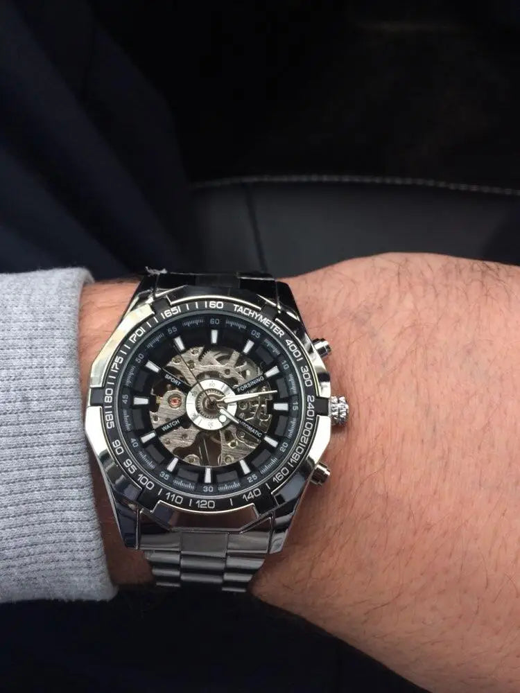 Forsining 2025 Stainless Steel Waterproof Mens Skeleton Watches
