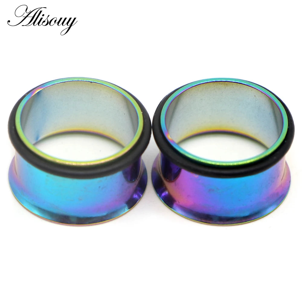 2PCS Surgical Steel Single Flare Flesh Hollow Tunnel Ear Plugs Expander Ear Stretchers Earring Gauges Body Piercing Jewelry