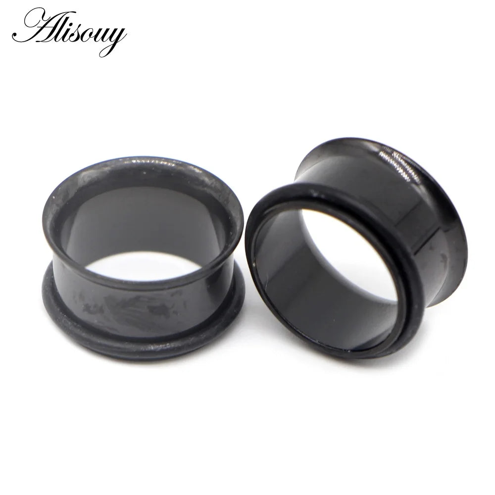 2PCS Surgical Steel Single Flare Flesh Hollow Tunnel Ear Plugs Expander Ear Stretchers Earring Gauges Body Piercing Jewelry