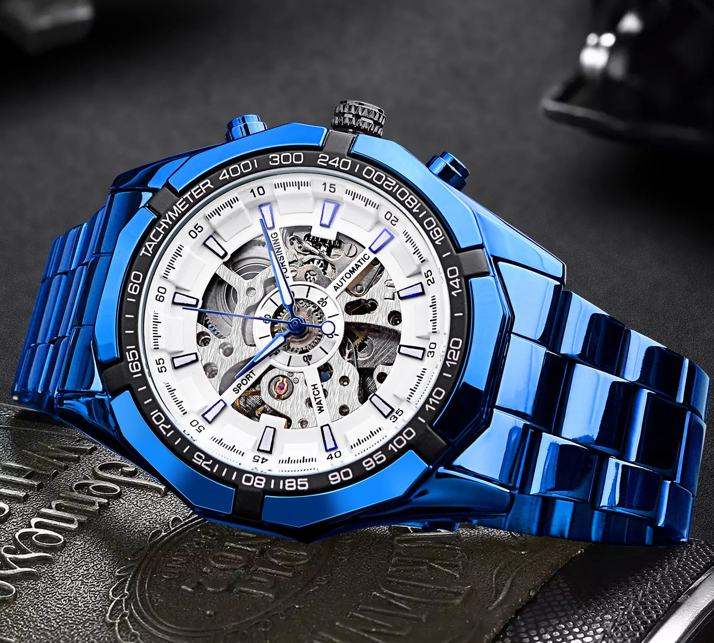 Forsining 2025 Stainless Steel Waterproof Mens Skeleton Watches