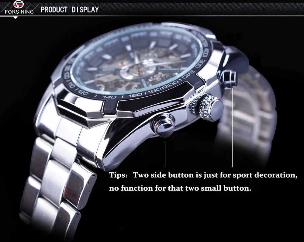 Forsining 2025 Stainless Steel Waterproof Mens Skeleton Watches