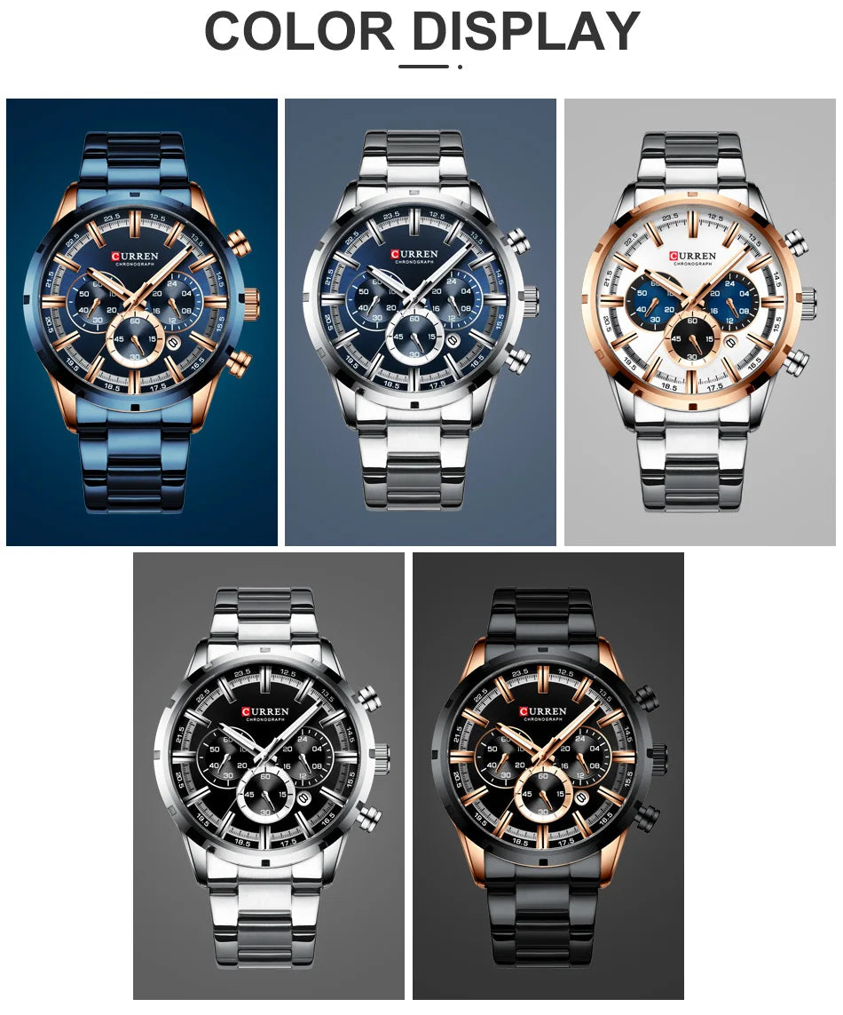 CURREN Men Watch Top Brand Luxury Sports Quartz Mens Watches Full Steel Waterproof