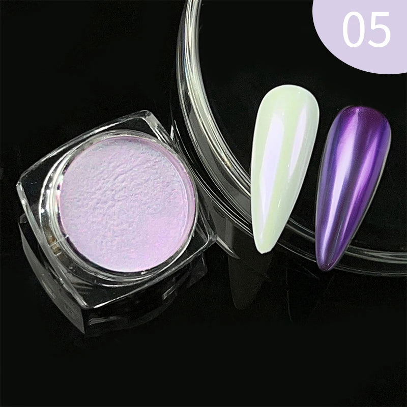 1Box Moonlight Mirror Nail Powder Silver Fine Glitter Metallic Effect Pigment UV Gel Polish Chrome Dust Aurora Nail Decorations