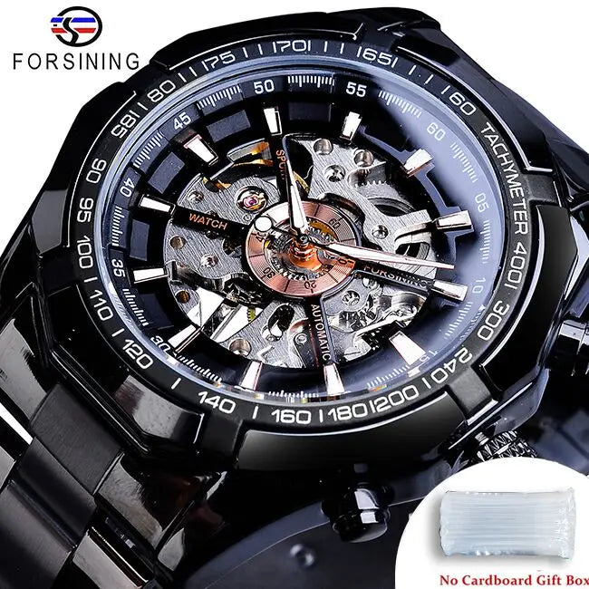 Forsining 2025 Stainless Steel Waterproof Mens Skeleton Watches