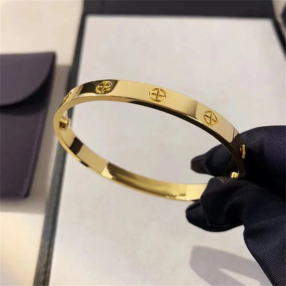 New Design Gold Color Zircon And Cross Nut Nail Bracelet Gold & Bangle For Woman Stainless Steel Screw Brand Jewelry