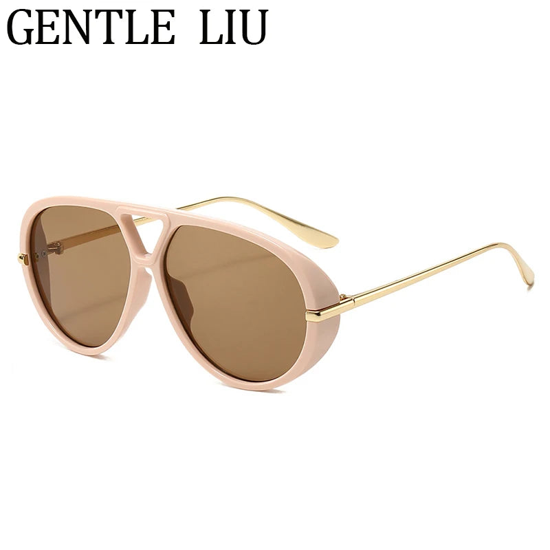 Oversized Pilot Oval Punk Sunglasses Women 2025 Luxury Vintage Big Frame Double Beam Sun Glasses For Lady Outdoor Eyewear UV400