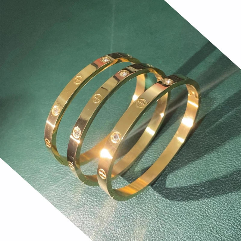 New Design Gold Color Zircon And Cross Nut Nail Bracelet Gold & Bangle For Woman Stainless Steel Screw Brand Jewelry