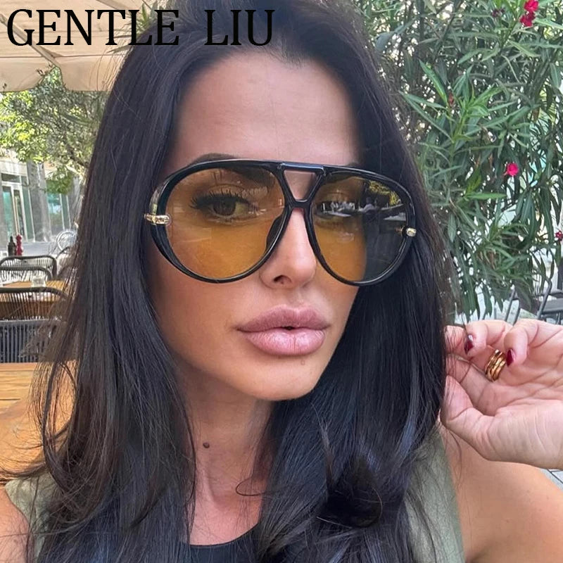 Oversized Pilot Oval Punk Sunglasses Women 2025 Luxury Vintage Big Frame Double Beam Sun Glasses For Lady Outdoor Eyewear UV400