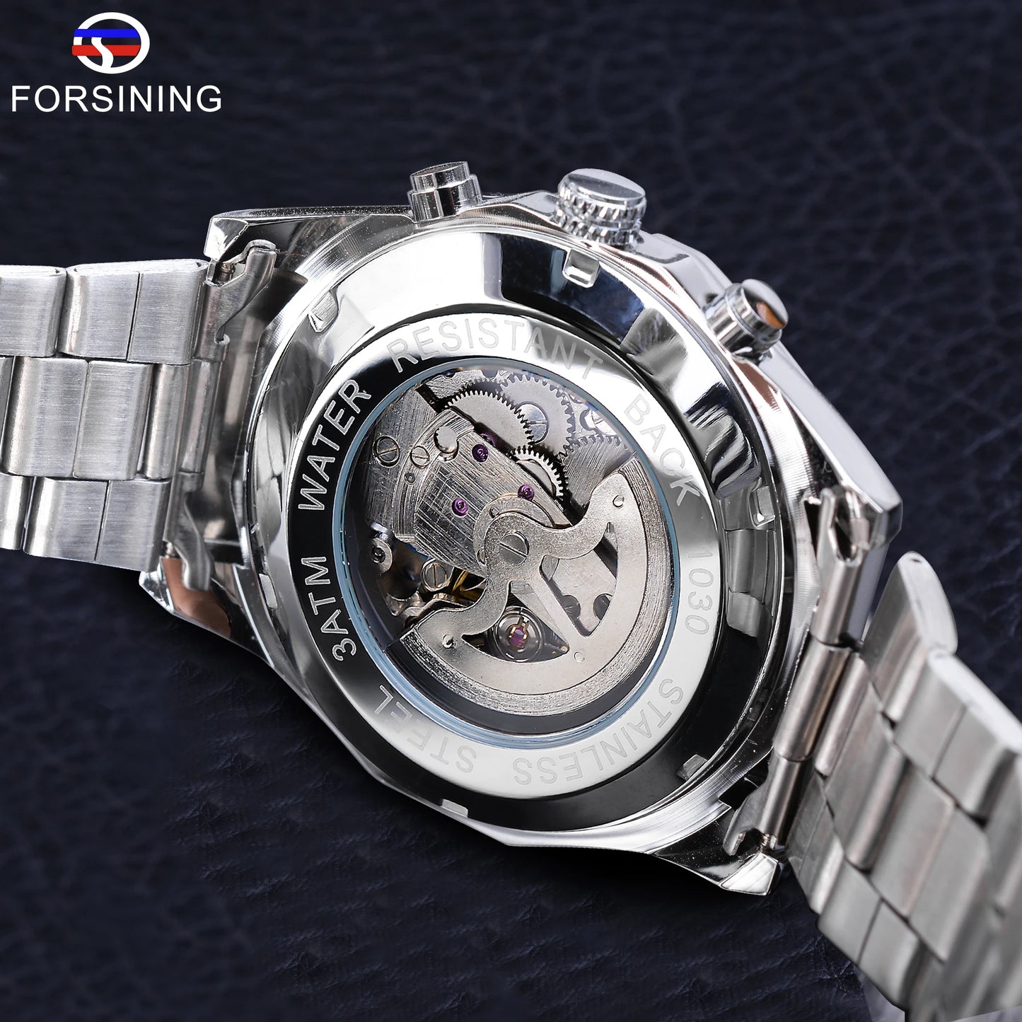 Forsining 2025 Stainless Steel Waterproof Mens Skeleton Watches