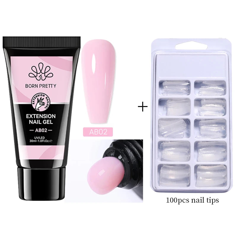 BORN PRETTY 30ml Glitter Acrylic Gel Finger Extension Nail Polish Silver Pink Extension Gel Polish Soak Off Nail Slip Solution