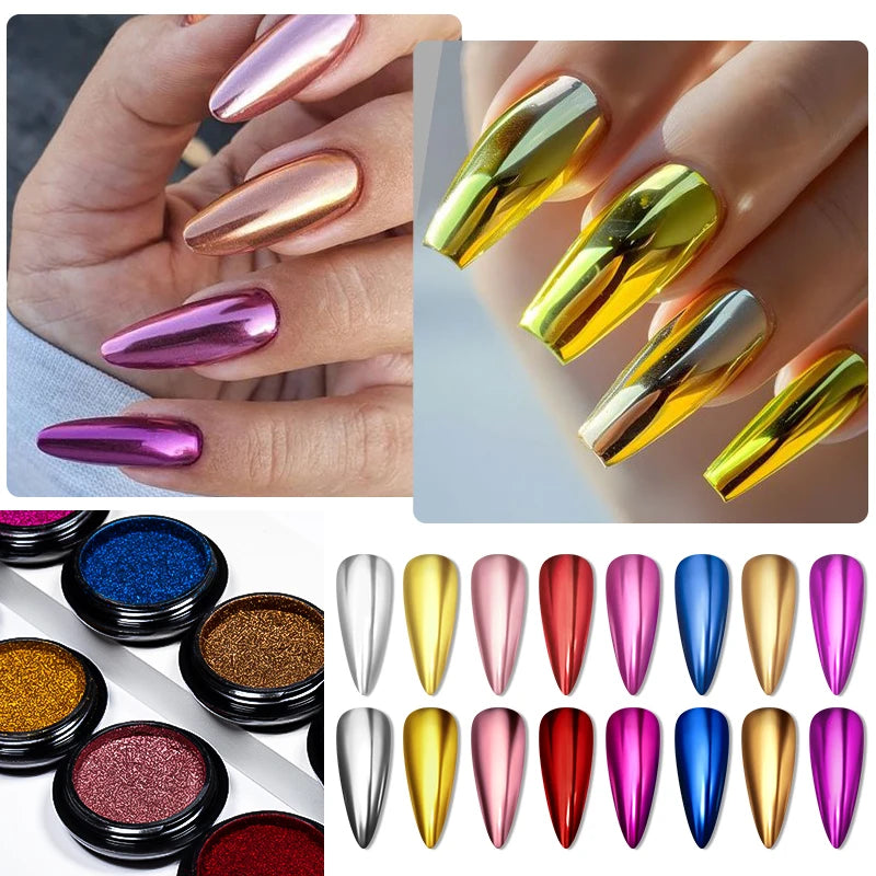 Metallic Nail Glitter Powder Super Bright Gold Silver Red Solid Mirror Pigment Dust For Gel Nail Polish Valentines Decoration