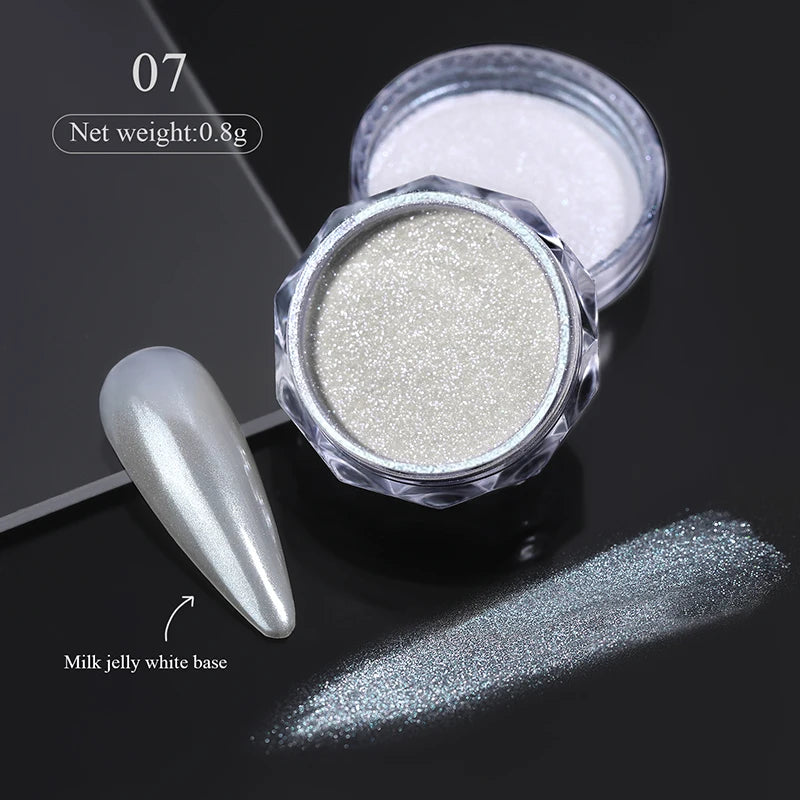 1Box Moonlight Mirror Nail Powder Silver Fine Glitter Metallic Effect Pigment UV Gel Polish Chrome Dust Aurora Nail Decorations