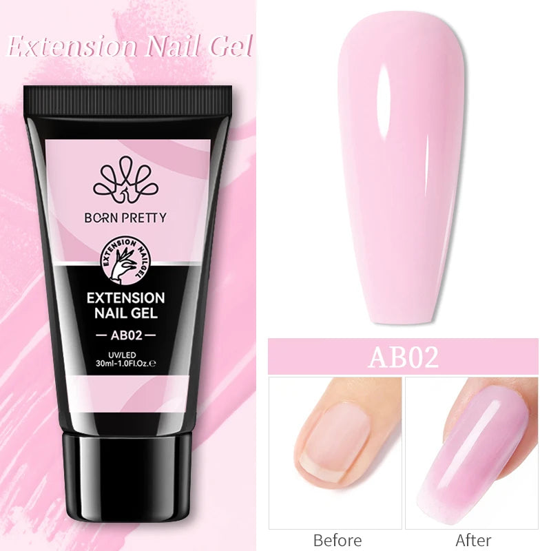 BORN PRETTY 30ml Glitter Acrylic Gel Finger Extension Nail Polish Silver Pink Extension Gel Polish Soak Off Nail Slip Solution