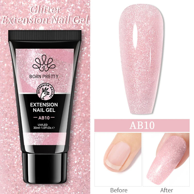 BORN PRETTY 30ml Glitter Acrylic Gel Finger Extension Nail Polish Silver Pink Extension Gel Polish Soak Off Nail Slip Solution