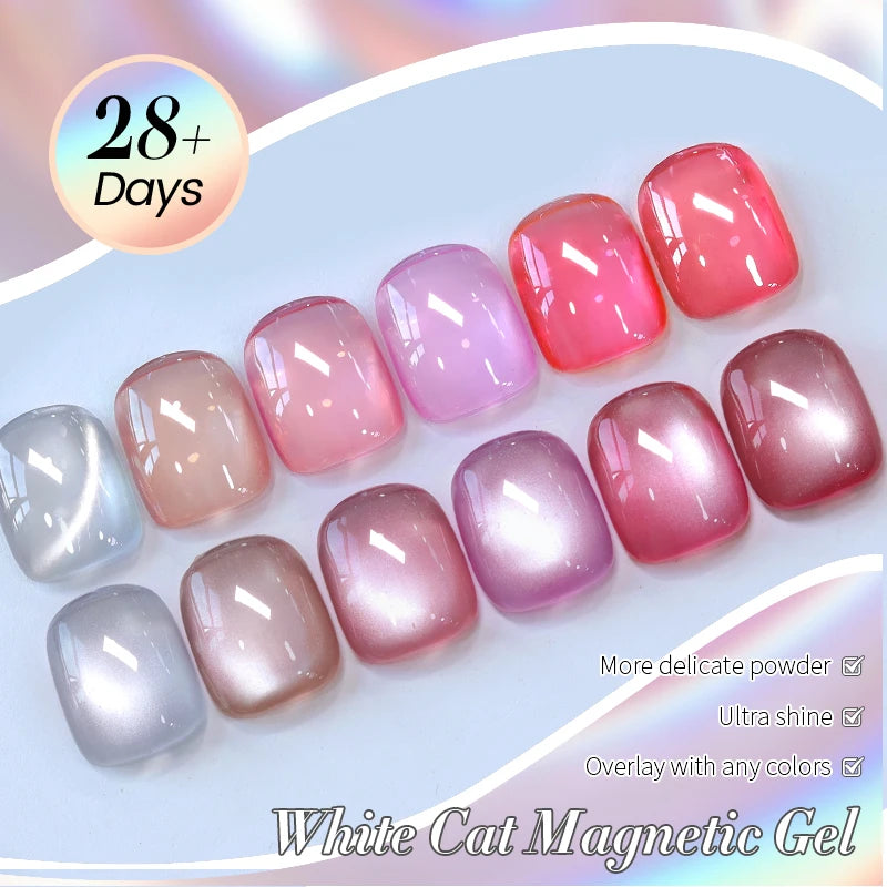 BORN PRETTY 10ml Flow Light White Cat Magnetic Gel Nail Polish Ultra Shine Soak Off UV Gel Mirror Glass Cat Magnet Gel Varnish