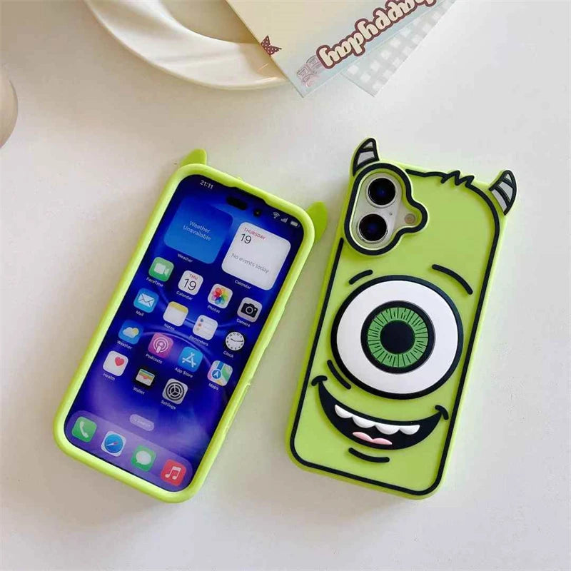 3D Cartoon Big Eyes Mike Phone Case For iPhone 16 So Cute Monster Cover for iPhone 15 14 13 Pro Max Funny Cases
