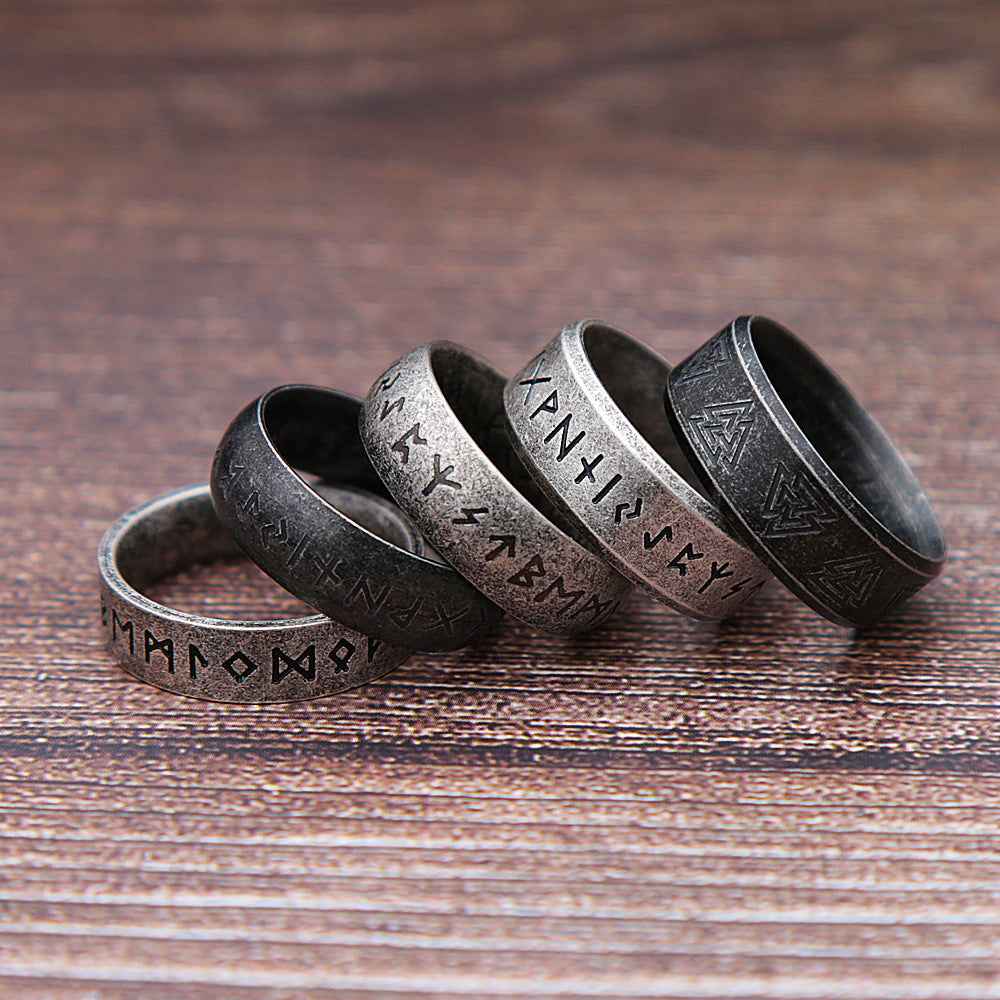 2025 Fashion Retro Viking Rune Ring for Men Women 316L Stainless Steel Odin Letter Rings Couple Simple Amulet Jewelry Gifts Wholesale