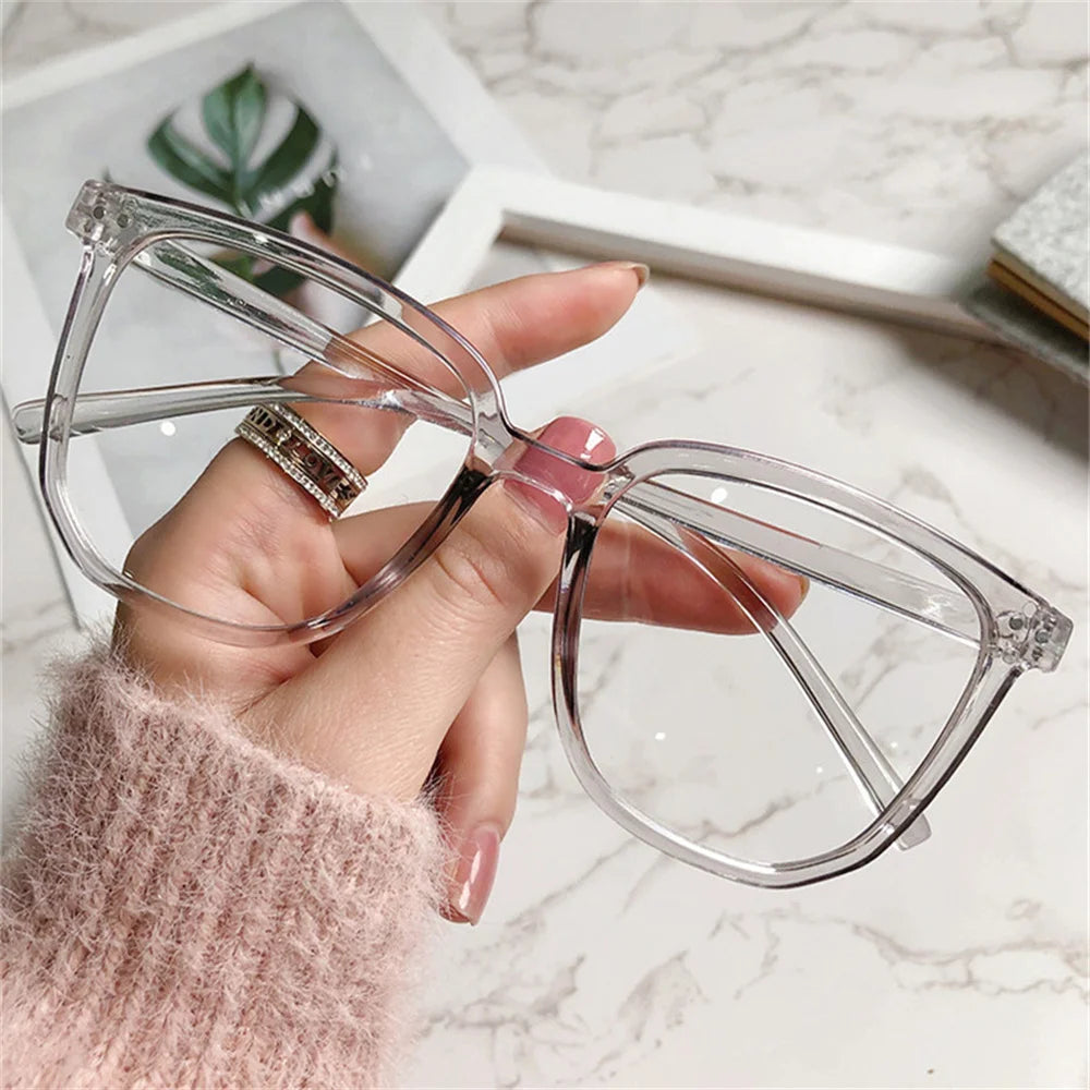 Large Square Frame Anti-Blue Light Glasses Fashion Retro Men Women Computer Gaming Eye Protection Classic Plain Glass Spectacles