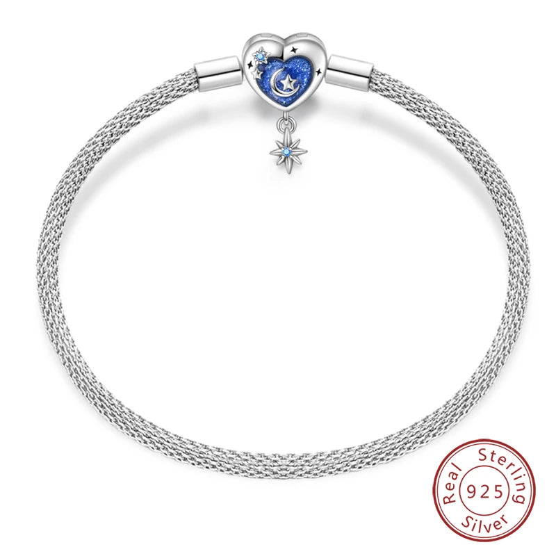 Bracelet Silver 925 Original 17-20CM Star Moon Sun Four Leaf Clover Green Zircon Bracelets Fit DIY Charms Birthday Jewelry Gifts