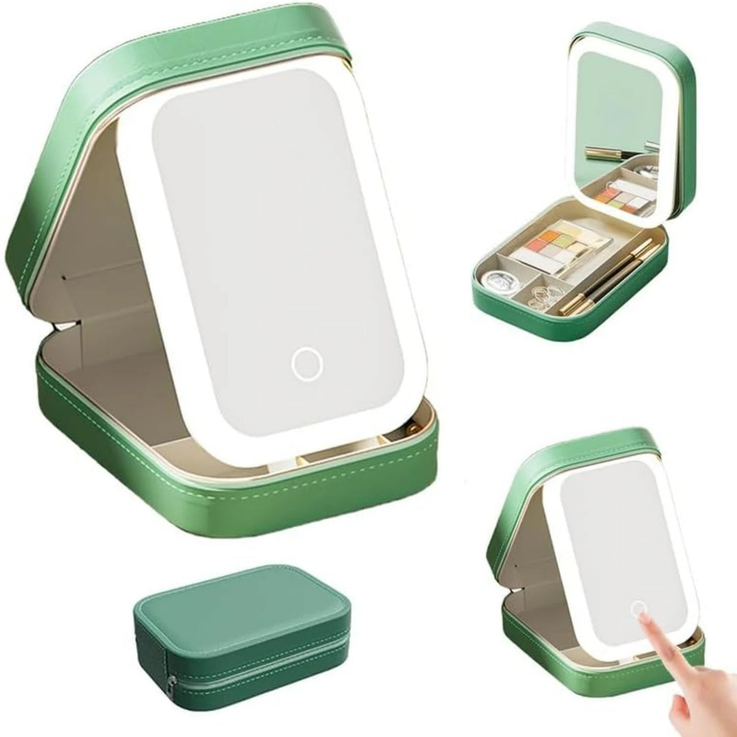 White Portable Travel Makeup Bag with LED Mirror & Rechargeable Lighted Makeup Mirror Adjustable Three-Color LED Make