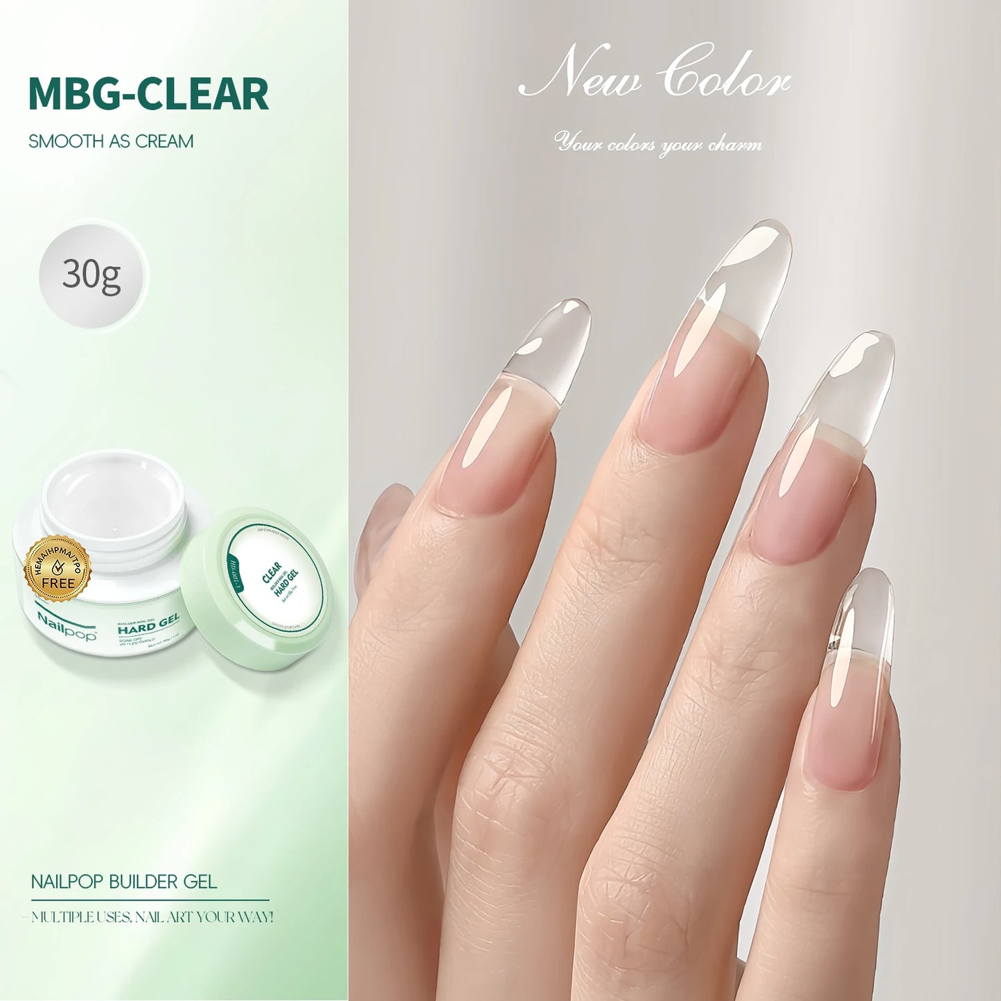 NAILPOP LED/UV Builder Nail Gel 3 Colors Nail Extension Gel Kit Nude Pink Clear Hard Gel Builder Nail Strengthener Manicure Set