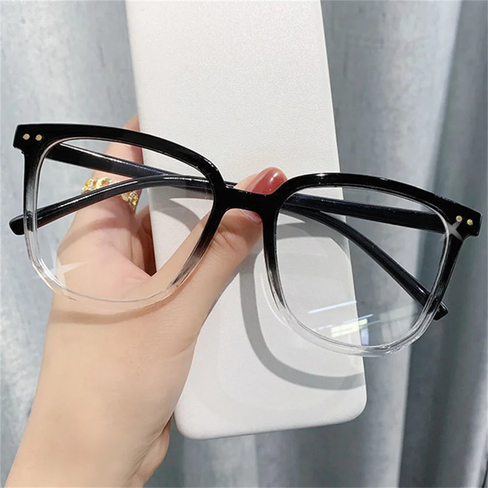 Large Square Frame Anti-Blue Light Glasses Fashion Retro Men Women Computer Gaming Eye Protection Classic Plain Glass Spectacles