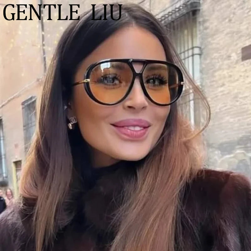Oversized Pilot Oval Punk Sunglasses Women 2025 Luxury Vintage Big Frame Double Beam Sun Glasses For Lady Outdoor Eyewear UV400