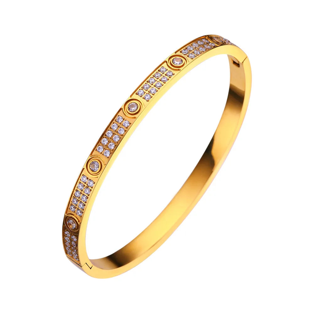 New Design Gold Color Zircon And Cross Nut Nail Bracelet Gold & Bangle For Woman Stainless Steel Screw Brand Jewelry