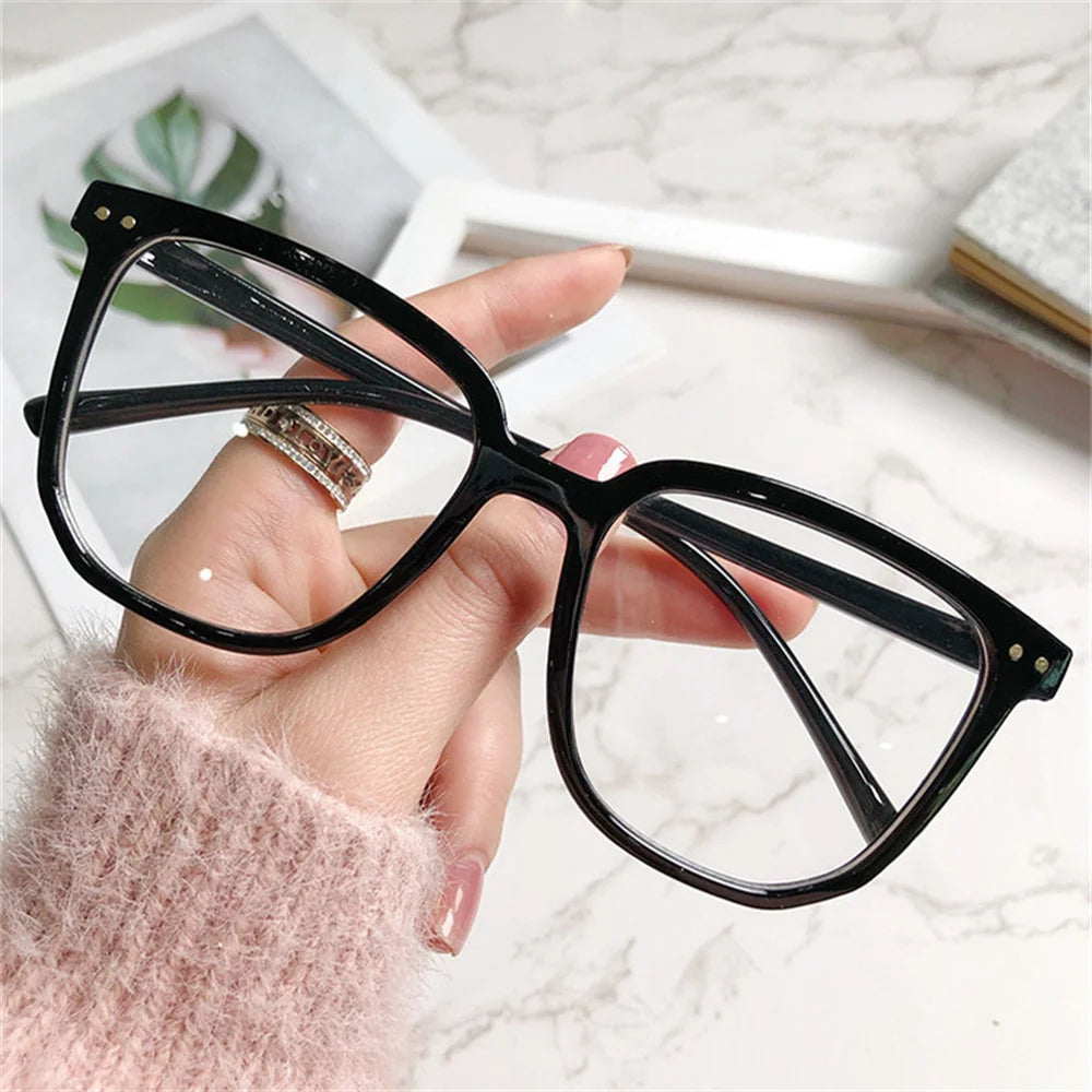 Large Square Frame Anti-Blue Light Glasses Fashion Retro Men Women Computer Gaming Eye Protection Classic Plain Glass Spectacles