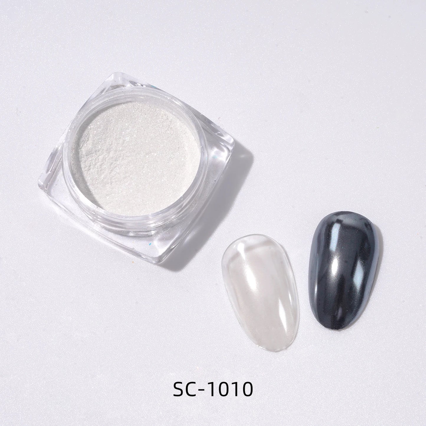 HNDO White Pearl Powder Shell Rubbing Chrome Dust Bright Shiny Effect for Manicure DIY Nail Art Design Nails Glitter Pigment