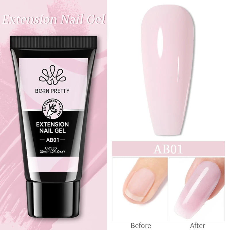 BORN PRETTY 30ml Glitter Acrylic Gel Finger Extension Nail Polish Silver Pink Extension Gel Polish Soak Off Nail Slip Solution